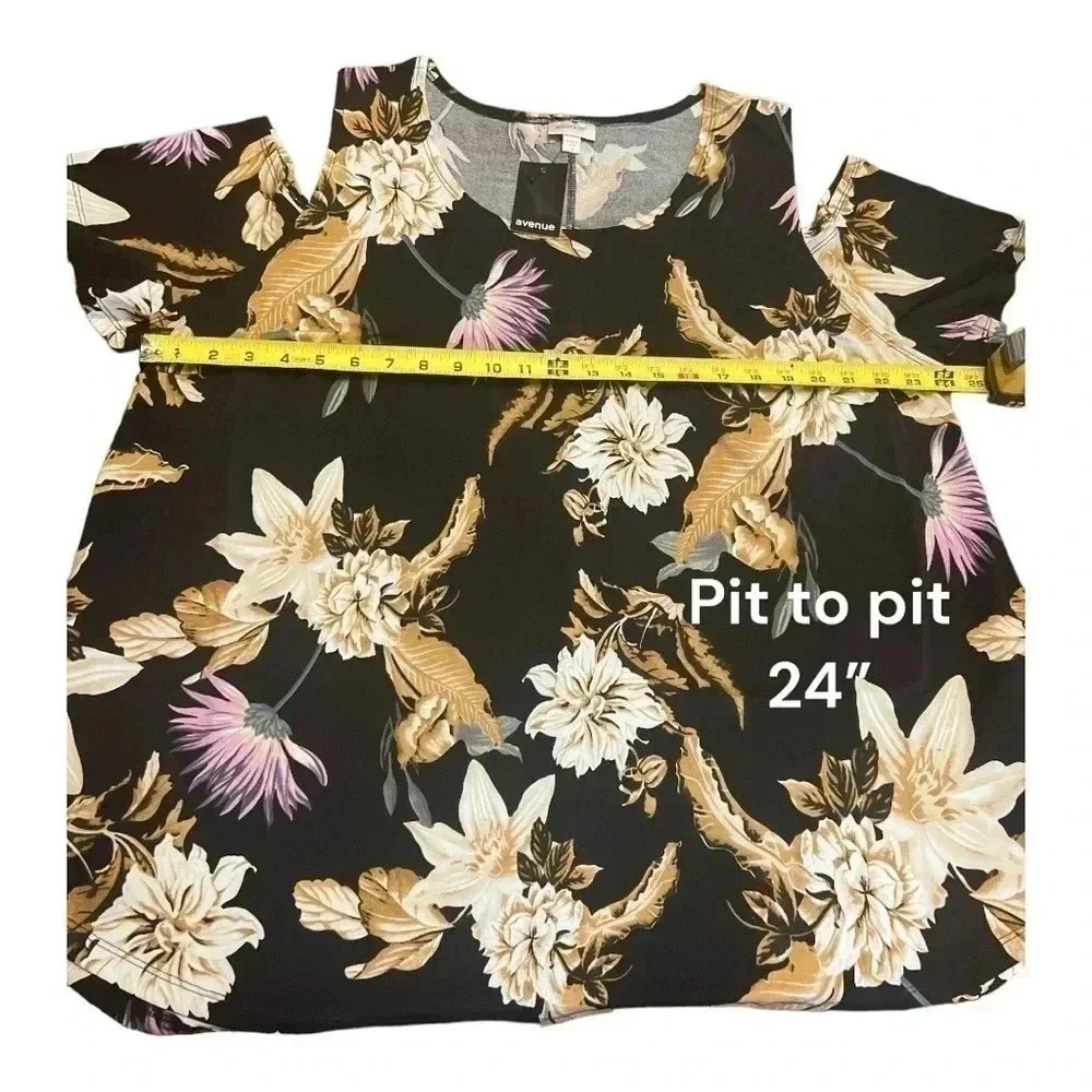 🆕City Chic Black Floral Cold Shoulder Print Top - Picture 9 of 13